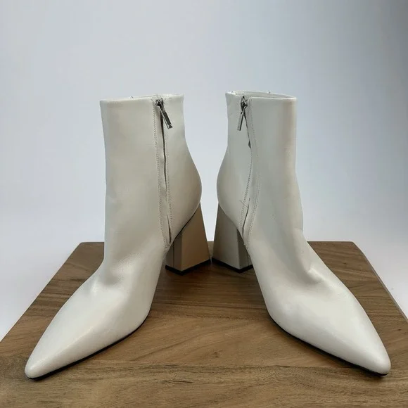 New Womens Marc Fisher LTD Codyy White Leather Flared Heel Ankle Boots Size 11 M - Picture 5 of 10